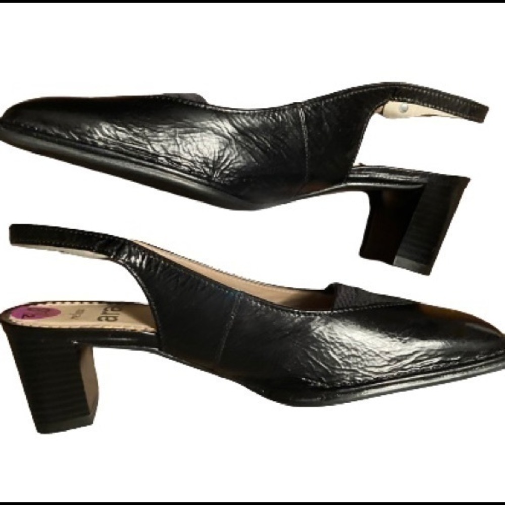 NWOT ARA Patent Leather Slingback Women Shoes, Black, Size 8